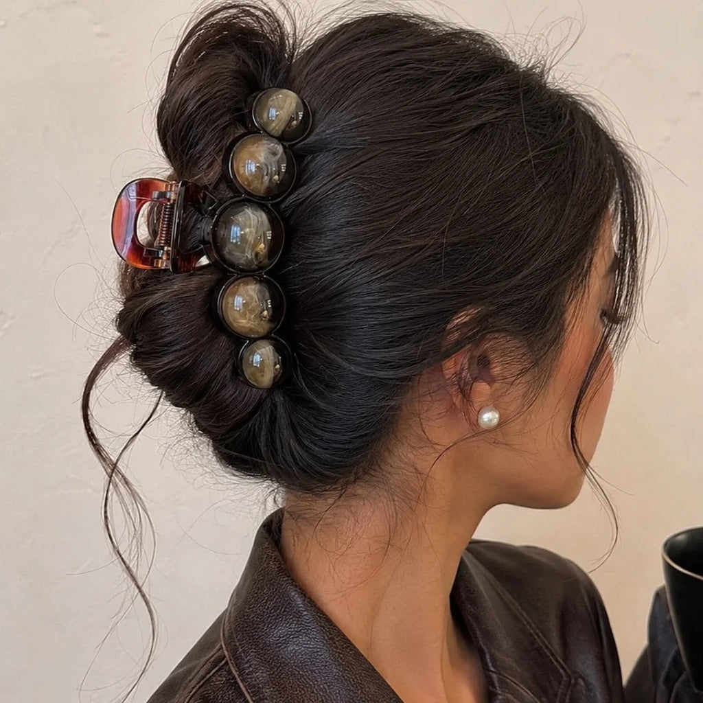 Vintage Beaded Hair Claw Clip Bubble Ball Gradient for Women Elegant Brown 11CM Large Acrylic Hair Claws French Hair Accessories