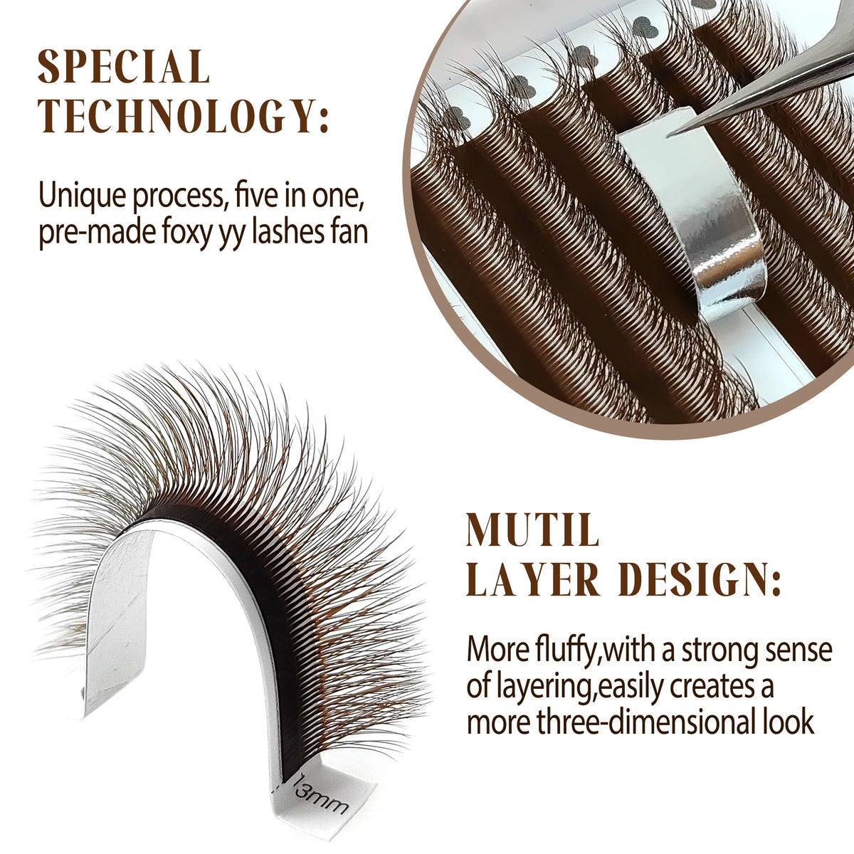 CoMango Luxury Fox Eye Brown Eyelash for Extension 5D Pre-made Lash Bundles 7-14mm Colorful False Eyelash