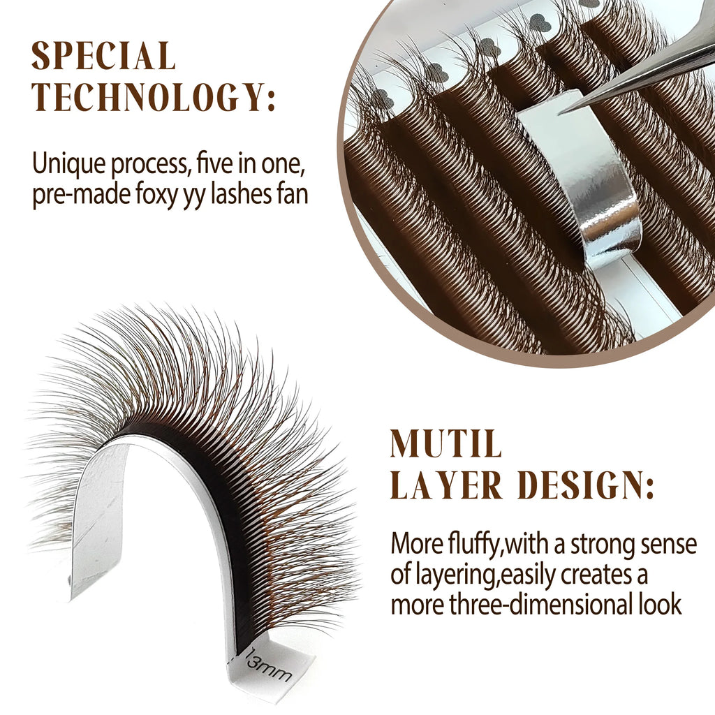CoMango Luxury Fox Eye Brown Eyelash for Extension 5D Pre-made Lash Bundles 7-14mm Colorful False Eyelash
