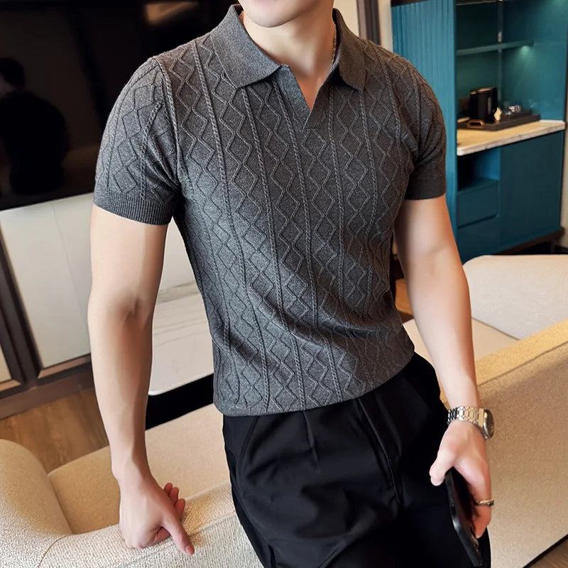 Polo Style Sweaters For Men Autumn Winter New Slim Fit Short Sleeve Mens Casual Sweater Turn Down Collar Knitted Pull Homme 3XL