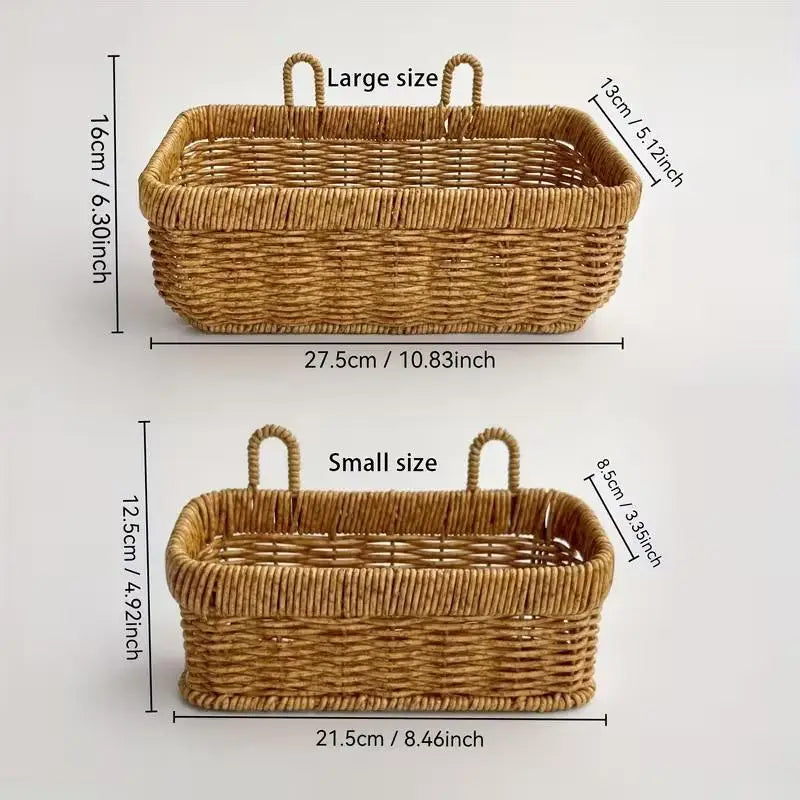 Kitchen Storage Basket With Handle Cute Wall Hanging Woven Basket Kawaii Hanging Storage Basket Kitchen Sundries Organizer