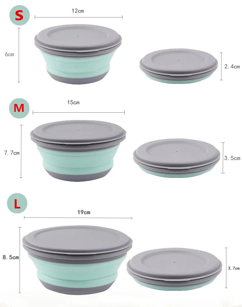Portable Folding Lunch Box Bowl Sets Silicone 3Pcs/Set Food Container Outdoor Camping Tableware Set Foldable Salad Bowl with Lid