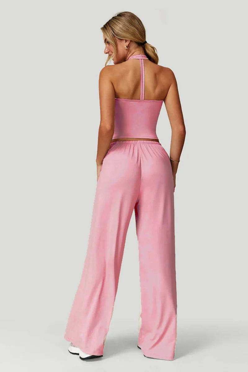 European and American fashion women's trousers set comfortable wide-leg trousers set loose casual pants women's sports fitness e