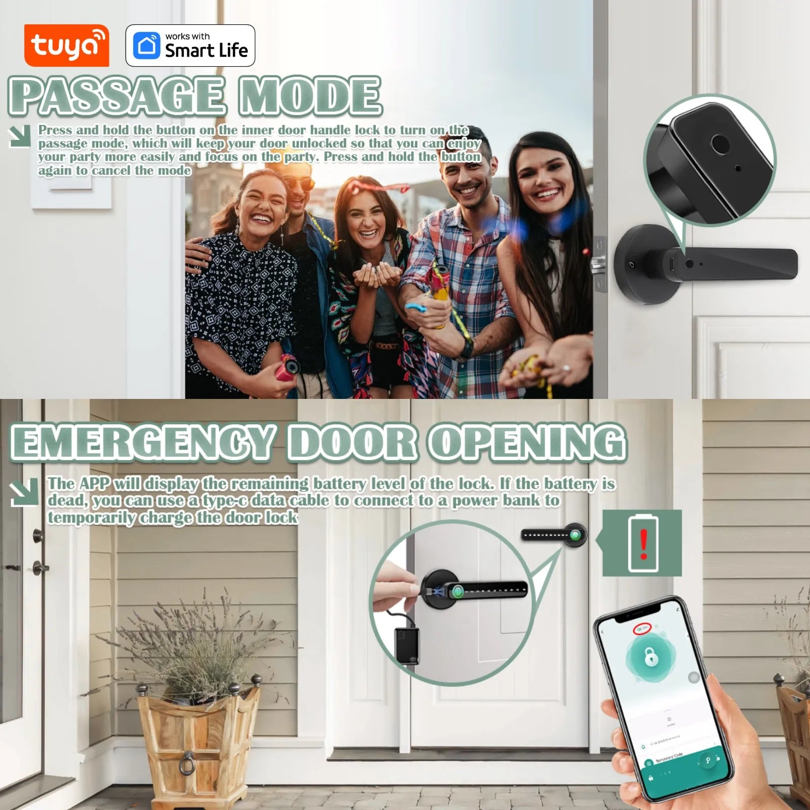 Tuya Smart Lock Fingerprint Door Lock With Handle,IC Card,App Control,Passcode Unlock Electronic Touchscreen Keypad