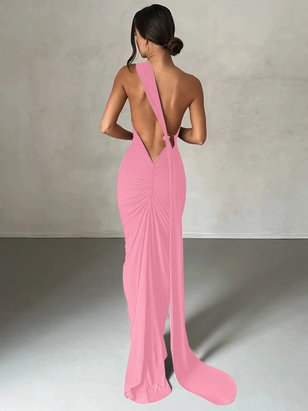 Hugcitar One Shoulder Backless Adjustable Scarf Loop Ruched Sexy Maxi Dress 2025 Women Elegant Y2K Streetwear Festival Outfit