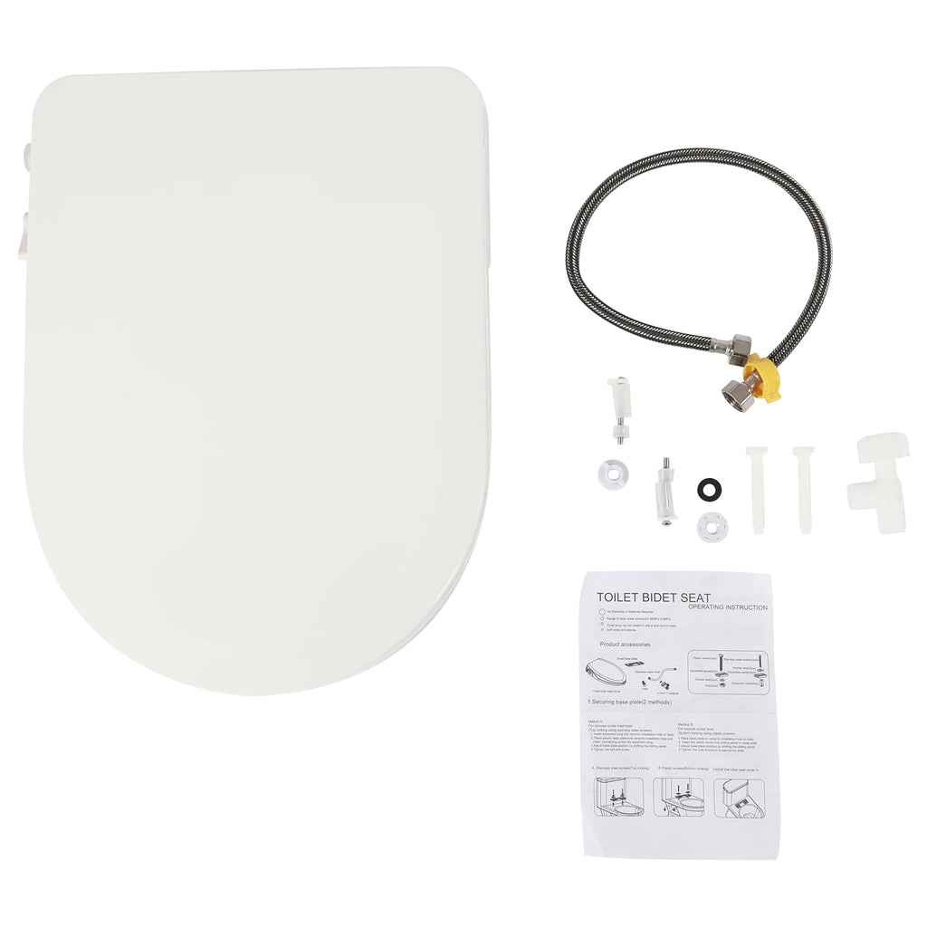 Non-Electric Bidet Toilet Seat Toilet Bidet Lid Fits Elongated Toilets, Dual Nozzle D-shaped with Cleaner Flush Hose