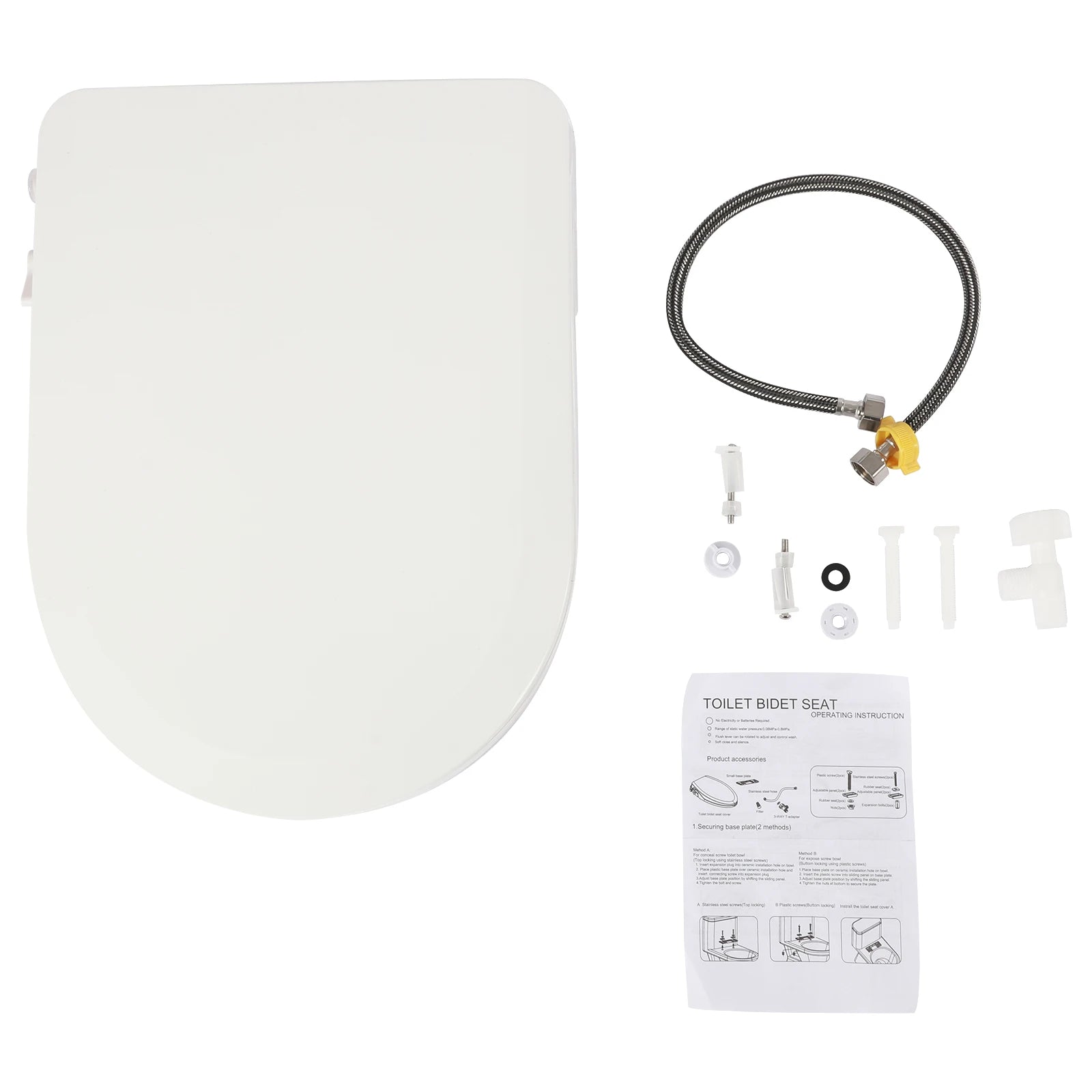 Non-Electric Bidet Toilet Seat Toilet Bidet Lid Fits Elongated Toilets, Dual Nozzle D-shaped with Cleaner Flush Hose