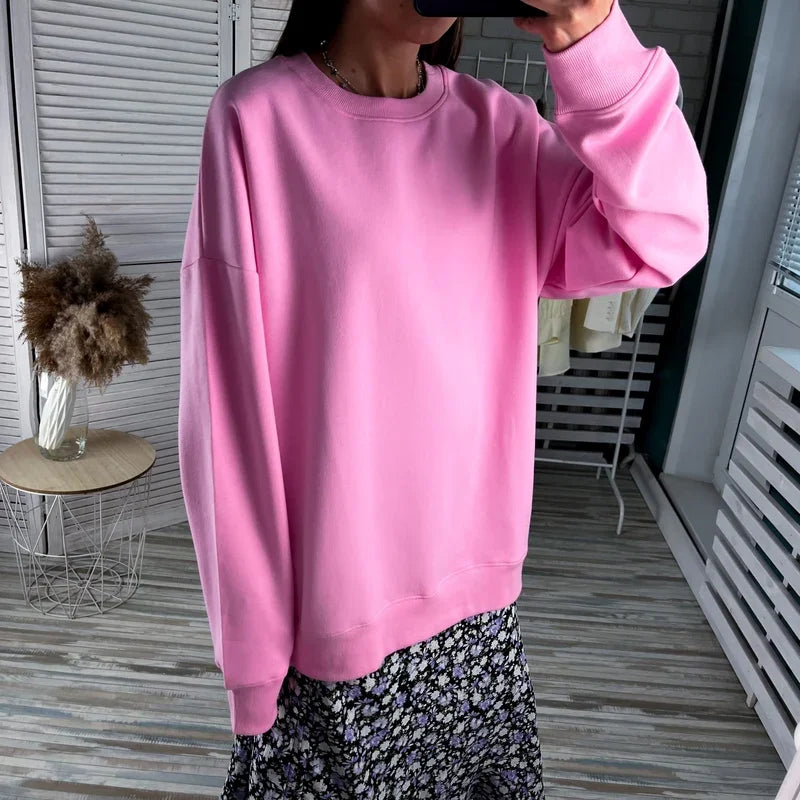 Spring Oversize Sweatshirts for Women O Neck Cotton Solid Hoodie Long Sleeve Tops Loose Women's Pullovers Fashion Streetwear