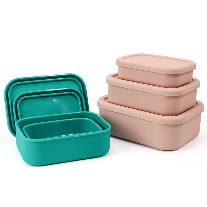 3Pcs/set(300ml+700ml+1300ml) Silicone Lunch Box,Microwaveable Bento Box,Food Container With Lid For School Work Travel Leakproof