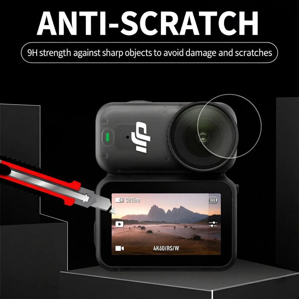 9H Tempered Glass Screen & Lens Protector for DJI Osmo Nano Action Camera, HD Anti-Scratch Explosion-Proof Film Protective Kit