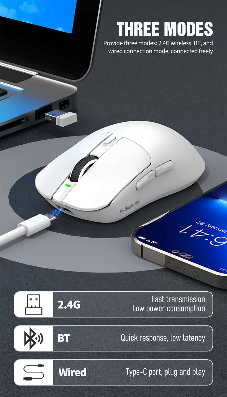 KEBIDUMEI X11 PAW3311 Tri-Mode Wireless Mouse 12000 DPI Gaming Mouse RGB Touch Magnetic Charging Base Bluetooth /2.4G/Wired Mice