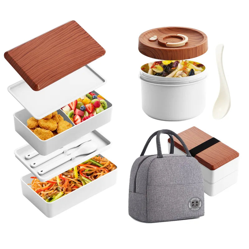 Untior Divided Lunch Box Picnic Microwave Japanese Bento Box Portable Double Layer Food Container For Kids Office Workers