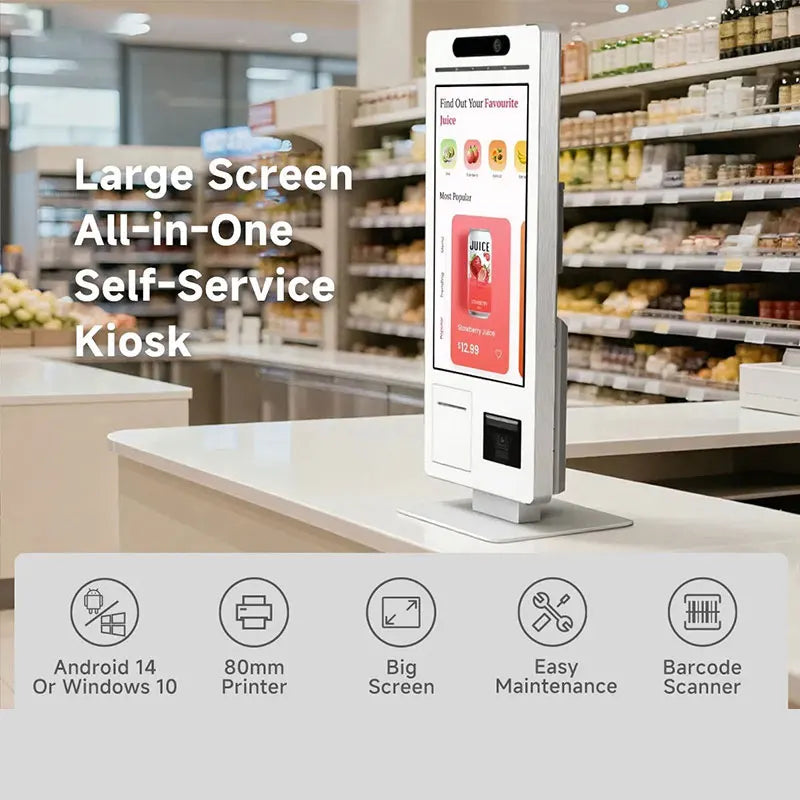 21.5" Android Multi Touch Screen Self Service Checkout Payment Kiosk Machine With Pos