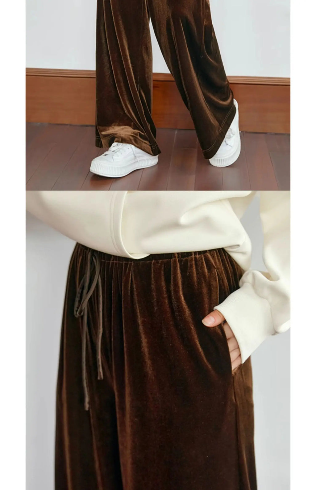 OLrain Velvet Drawstring Baggy Sweatpant Woman 2026 Autumn Casual Retro High Waist Wide Leg Long Pants Women Trousers M56QK85138