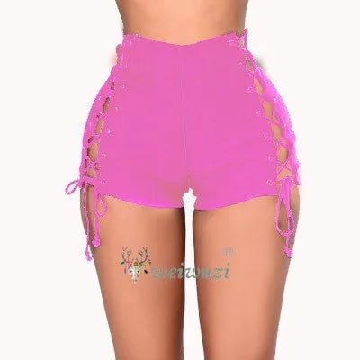 2026 New Women Fashion Sexy Lace Up Denim Shorts Slim Hight Waist Ripped Hot Pants Jeans Summer Nightclub Pole Dance DS Shorts