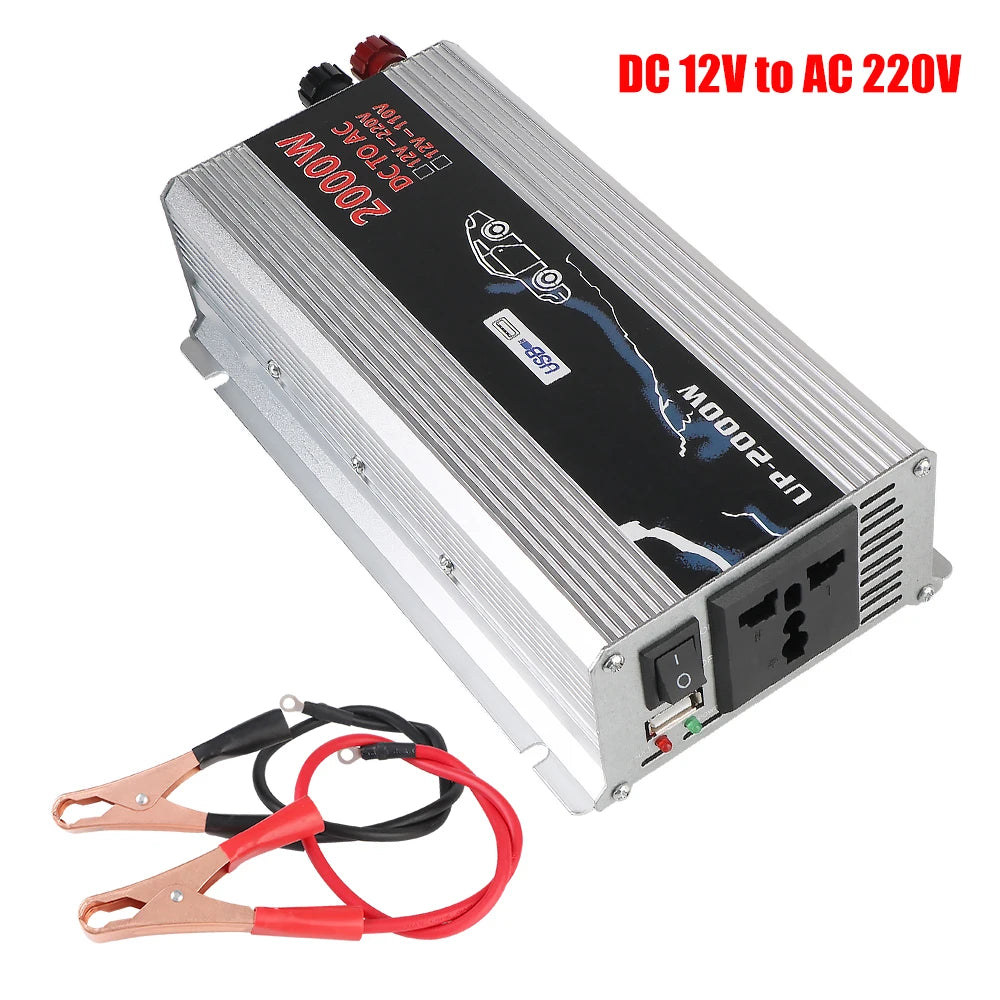 2000W DC/AC Inverter 12V To 110V 220V AC Power Socket With USB Charger Switch Car Inverter Solar Power Storage Battery Converter