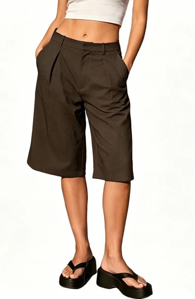 2026 New Women's Summer Casual Solid Color Knee Length Shorts with Pockets Ladies Bermuda Shorts Sexy Low-Rise Wide-Leg Trousers