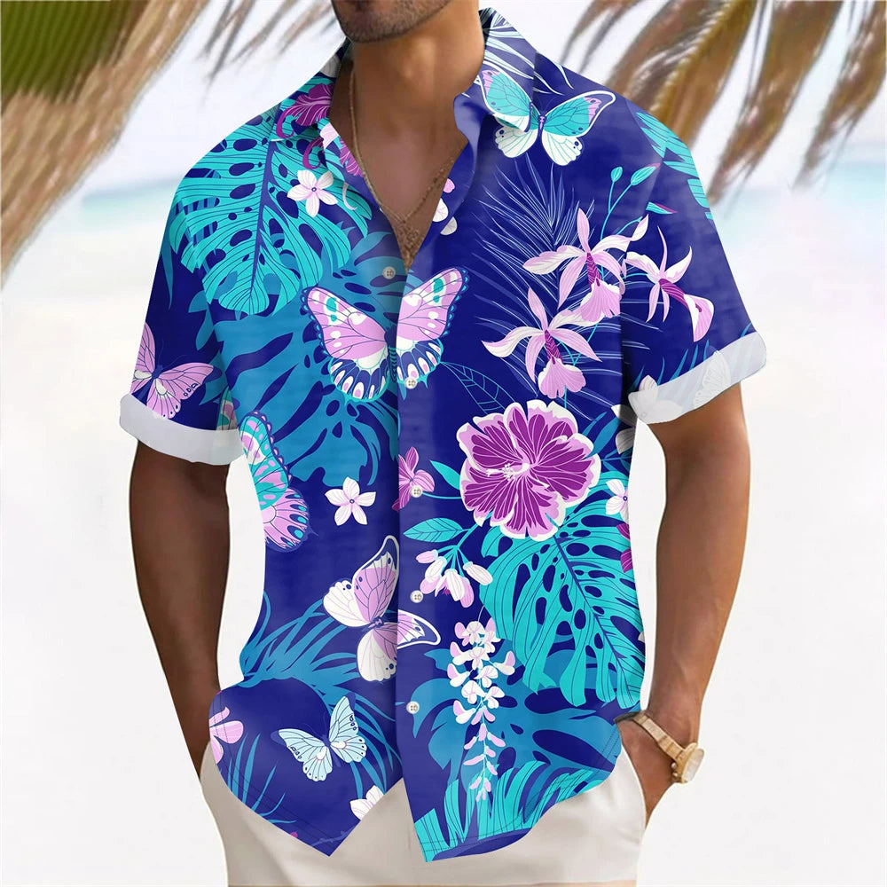 Hawaiian Plant Golden Leaves 3D Print Men's Hawaiian Shirt Outdoor Street Casual Summer Turndown Short Sleeve Polyester Shirt