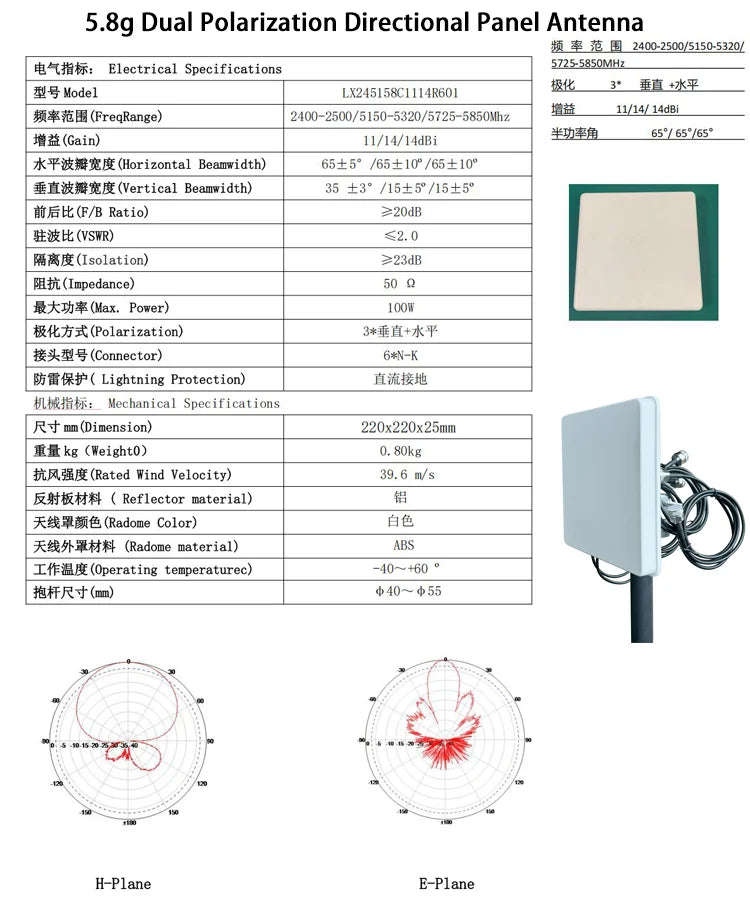 5G Tri-band Outdoor Antenna 4x4 Panel Directional High Gain 23dbi Outdoor Antenna WiFi Access Point