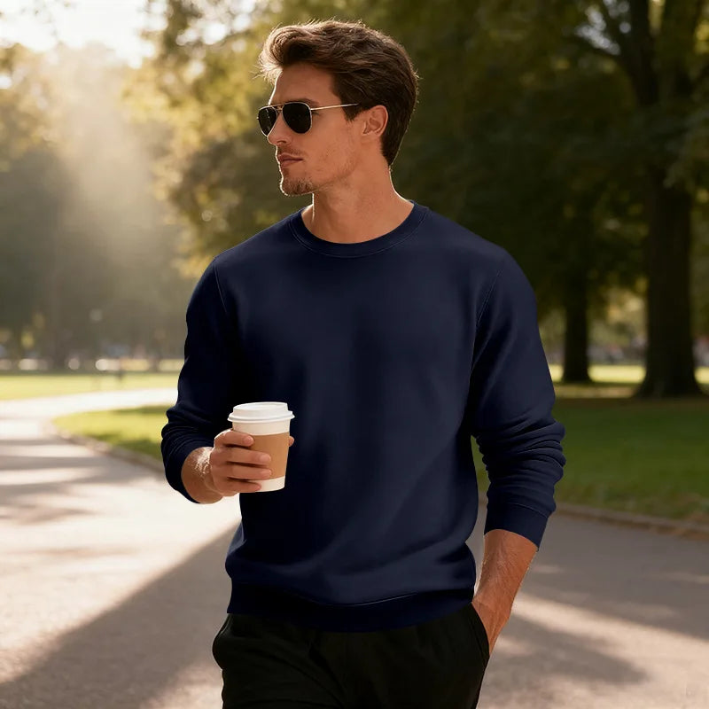 Winter Mens Loose Crew Neck Pullover Sweatshirt Fleece Lined Warm Casual Sports Commuter Outerwear Men Sweatshirt