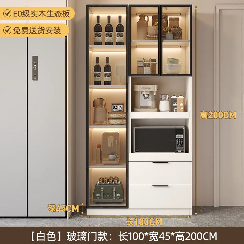 Solid wood dining side cabinet High cabinet integrated against the wall Cream style Simple modern storage Narrow cabinet