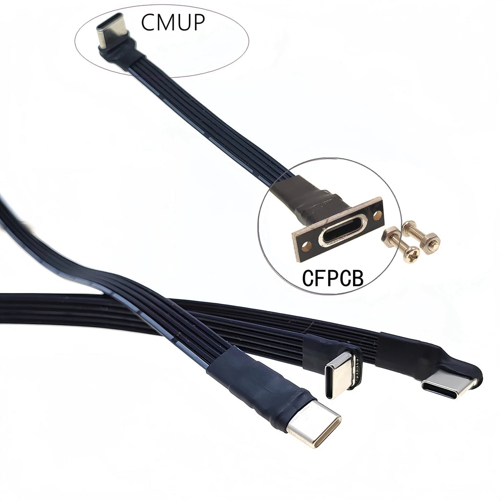 20CM 30CM 10CM 5CM USB 2.0 Type-C Flat Cable Extension FPC Cable USB 2.0 USB-C 90° Up/Down Angled Plug 5CM-1M