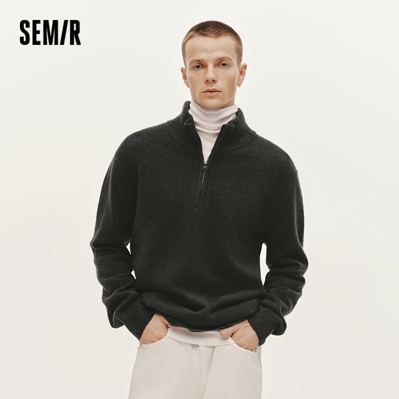 Semir Knitted Sweater Men Winter Half-Open Placket High Collar Wool Blend 2025 New Basic Pullover Men's Clothing