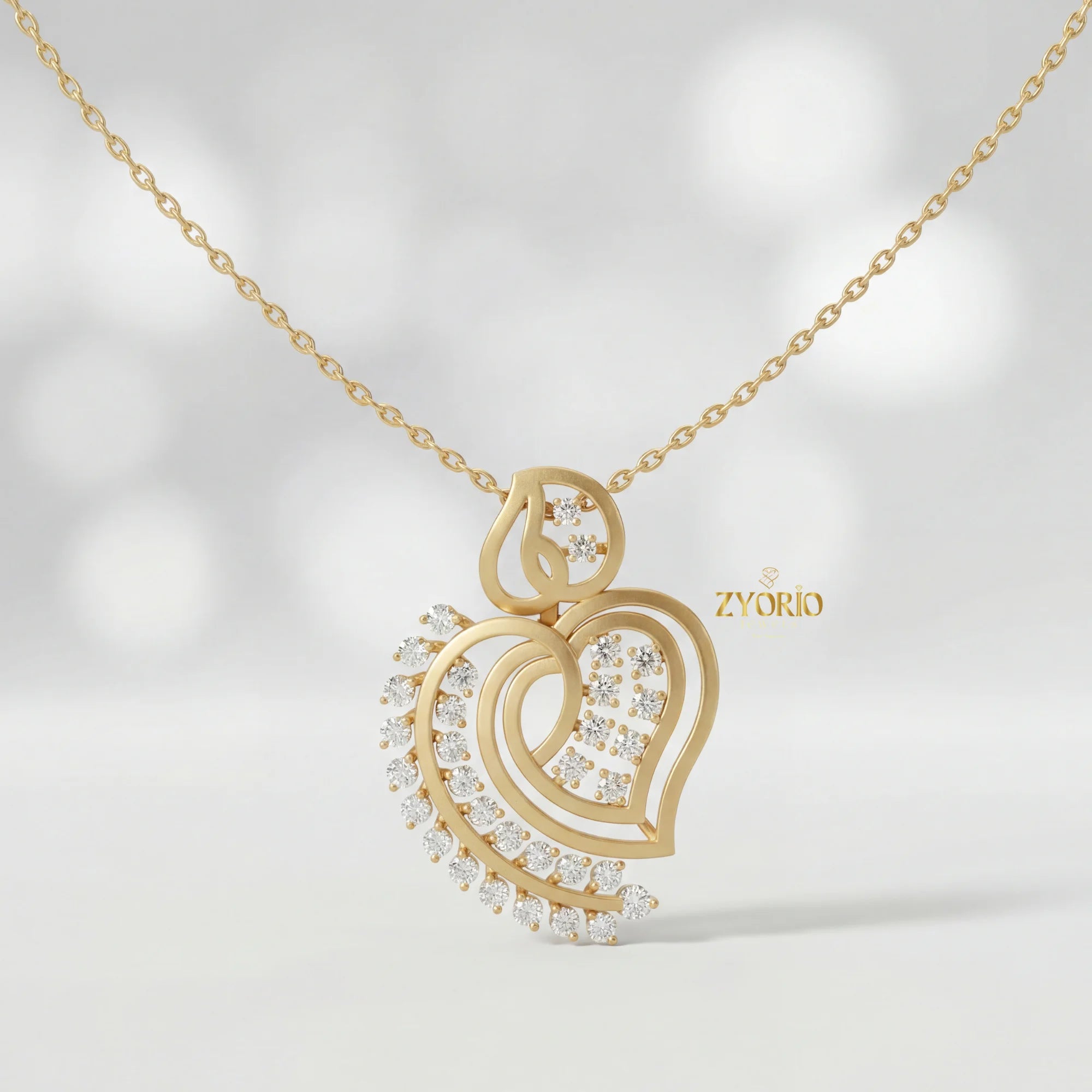 ZYORIO Rose Gold Heart Pendant Necklace With Round Diamond Claw Setting Romantic Women's Snake Chain Jewelry