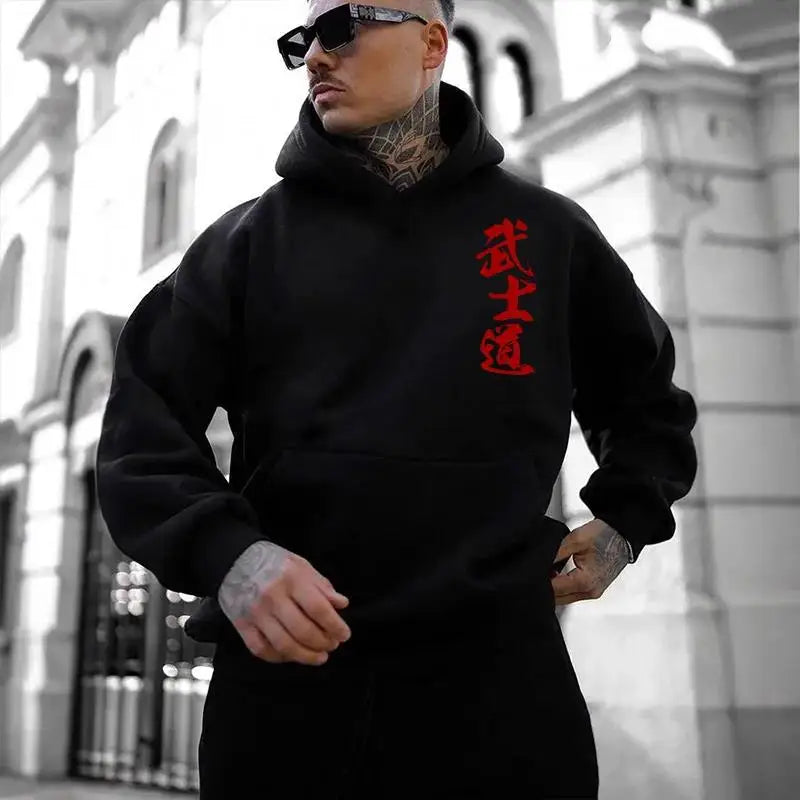 Japan Bushido Print Streetwear Hoodies 2025 Urban Fashion Hooded Sweatshirt Male Trendy Casual Autumn Winter Hoody Men's Clothes