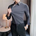 Men's Ultra Stretch Seamless Long Sleeve Shirt Top Quality Business Casual Breathable Stretchable Solid Color Formal Dress Shirt