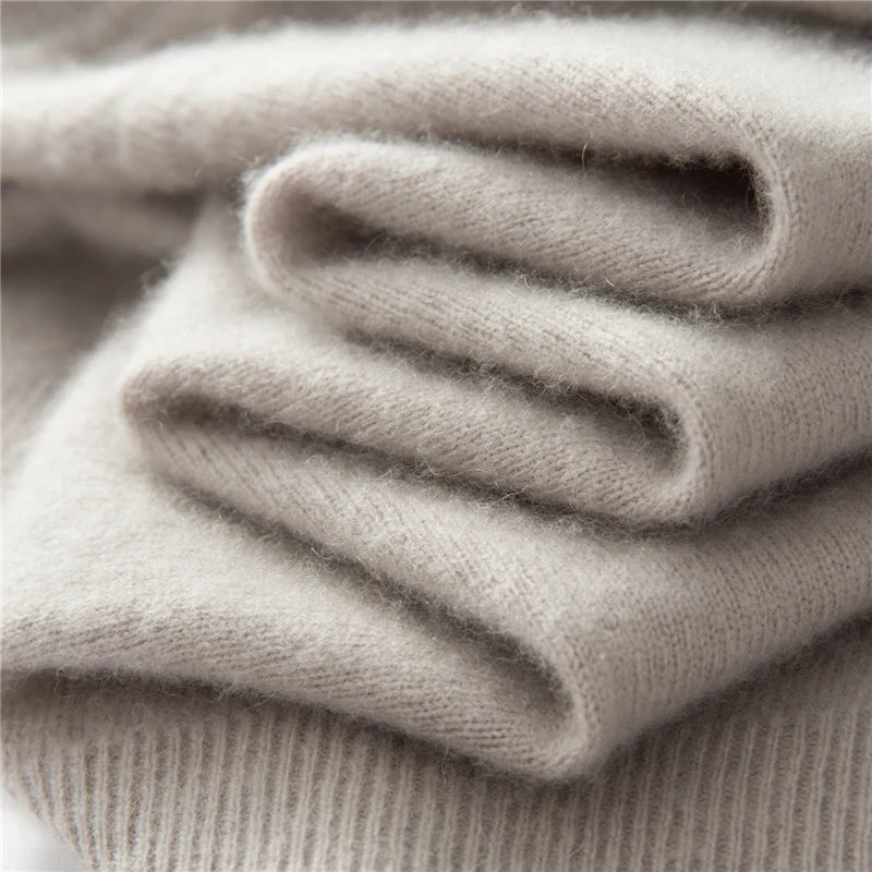 Autumn Winter New Men's Half High Collar Pullover 100% Cashmere Knitted Sweater Casual Business Solid Color Long Sleeve Clothing