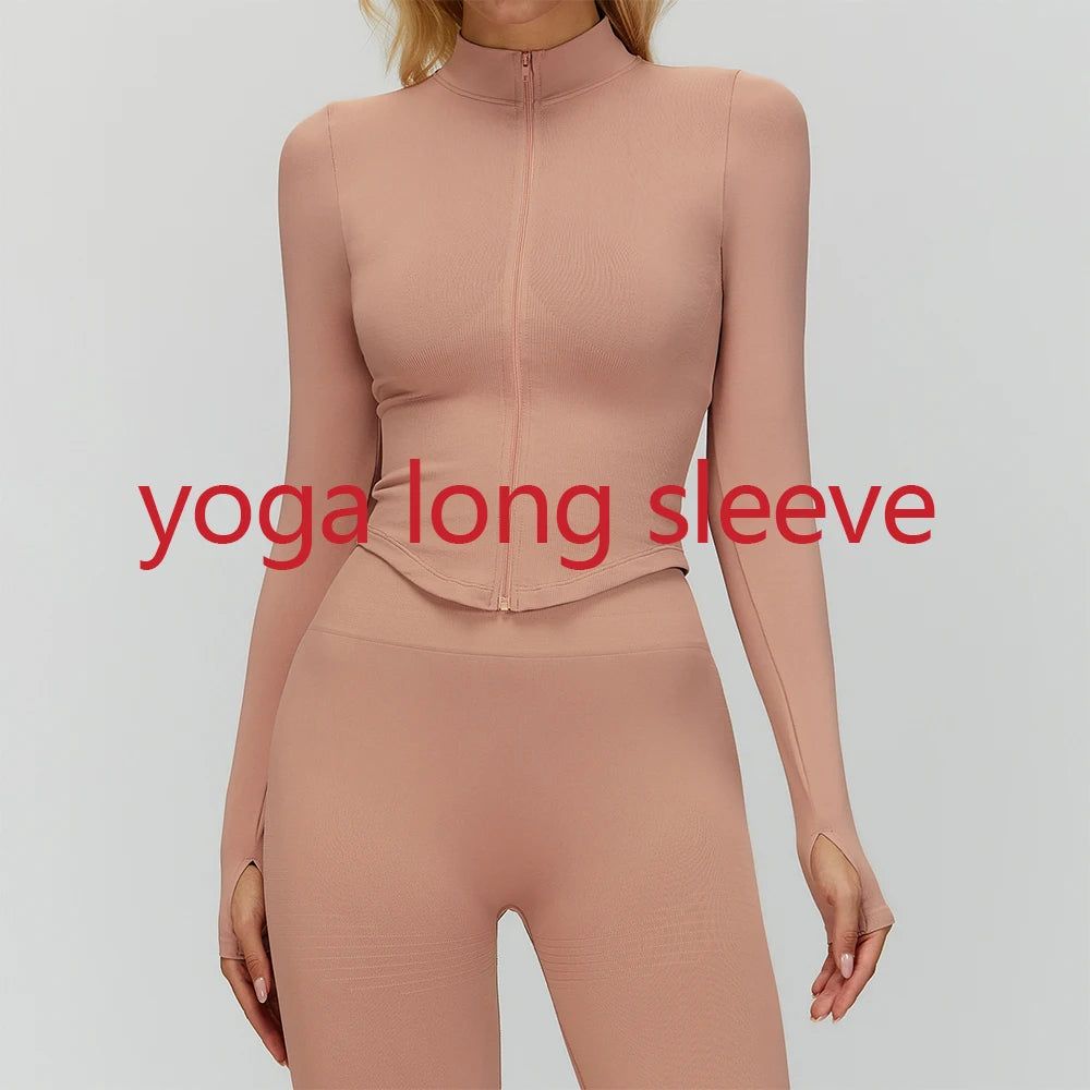 Zipper Yoga Shirts For Women Long Sleeve Seamless Fitness Running Gym Jacket Workout Dry Fit Breathable High Elastic Sports Top