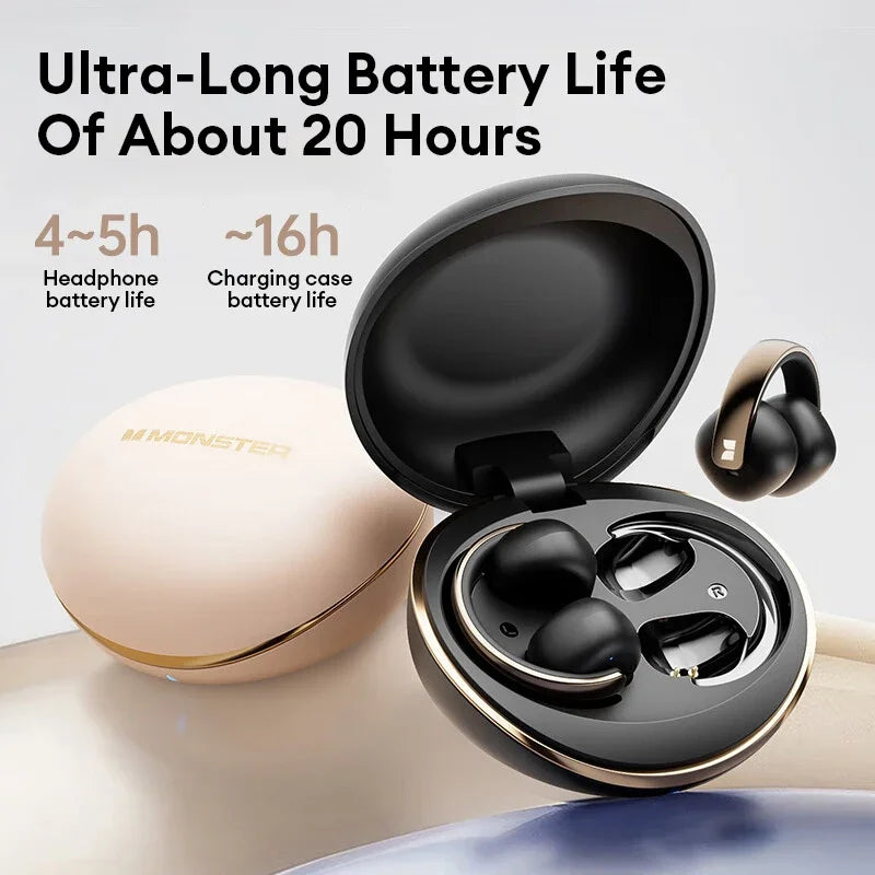 Choice Original Monster XKT30 TWS Wireless Bluetooth 5.4 Ear Clip Touch Earphones Deep Bass Noise Reduction Gaming Headset