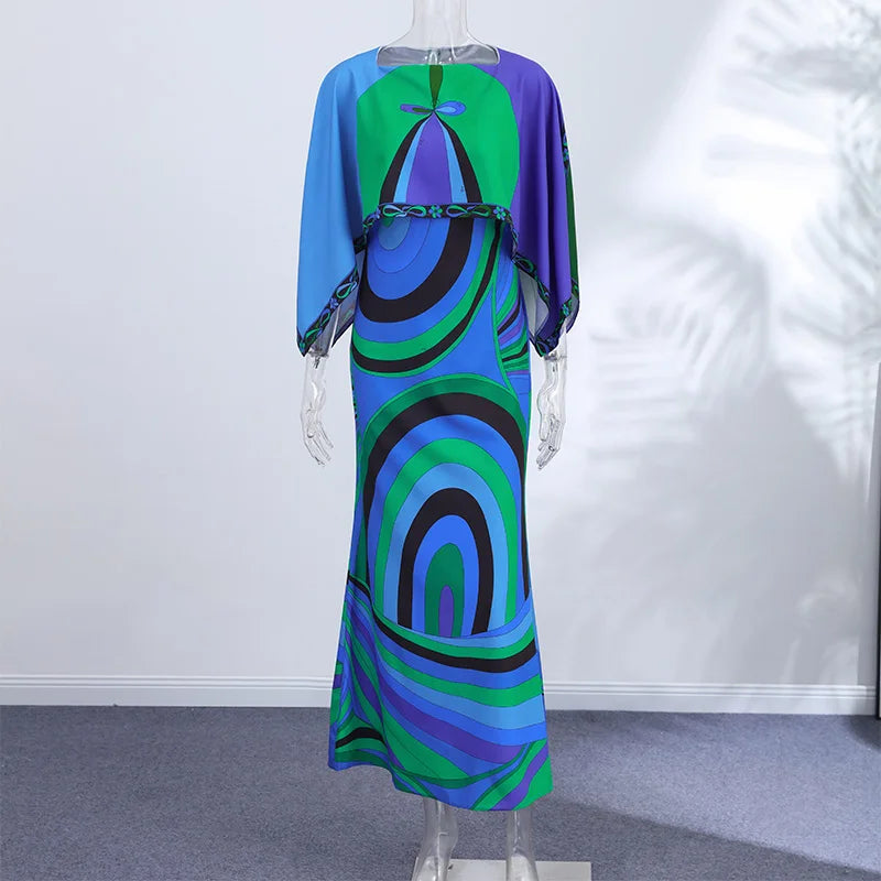 Bohemian Printed Shirt Skirt Suits Women Vintage Irregular Long Sleeve Top Female Sets High Waisted Long Skirt Ladies Outfits