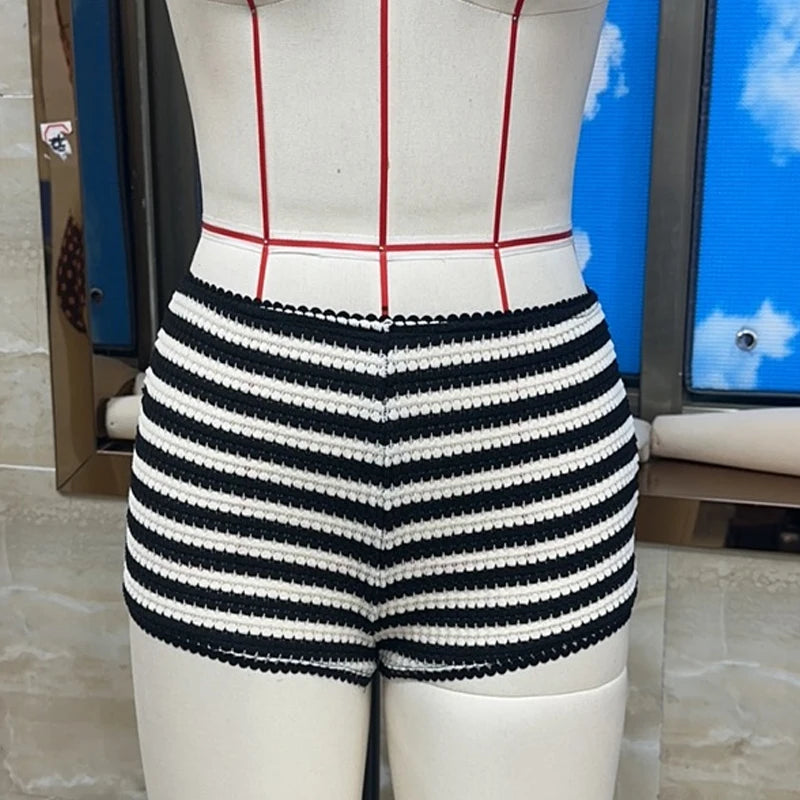Women Y2k Striped Knitted Shorts Coquette Low Rise Stretchy Going Out Crochet Mini Shorts for Summer Beach Vacation Micro Short