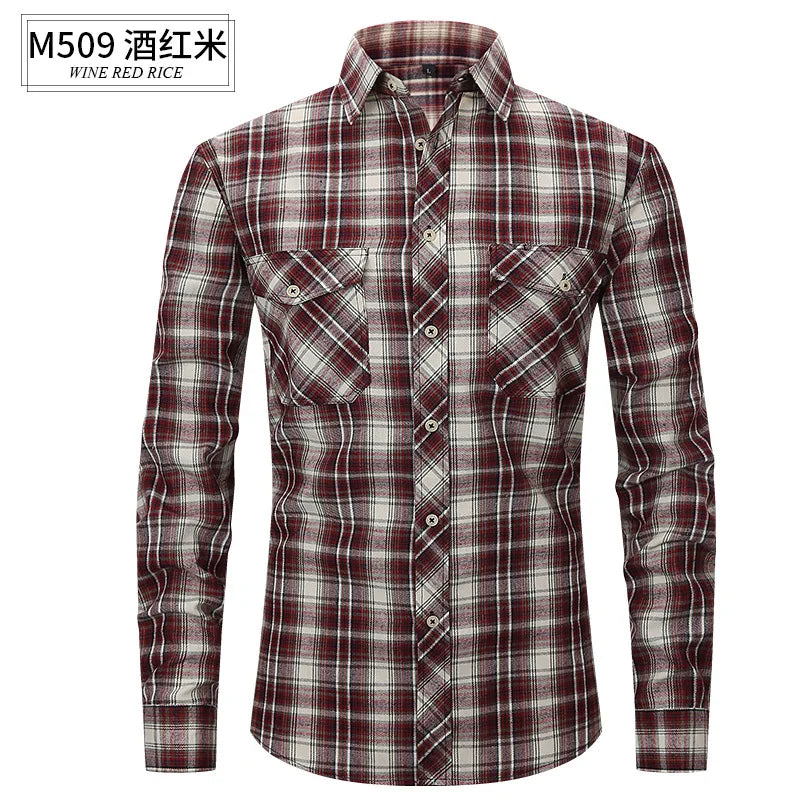 Men's long sleeve shirt ground wool plaid comfortable casual spring summer autumn high quality slim-fit free ironing fast
