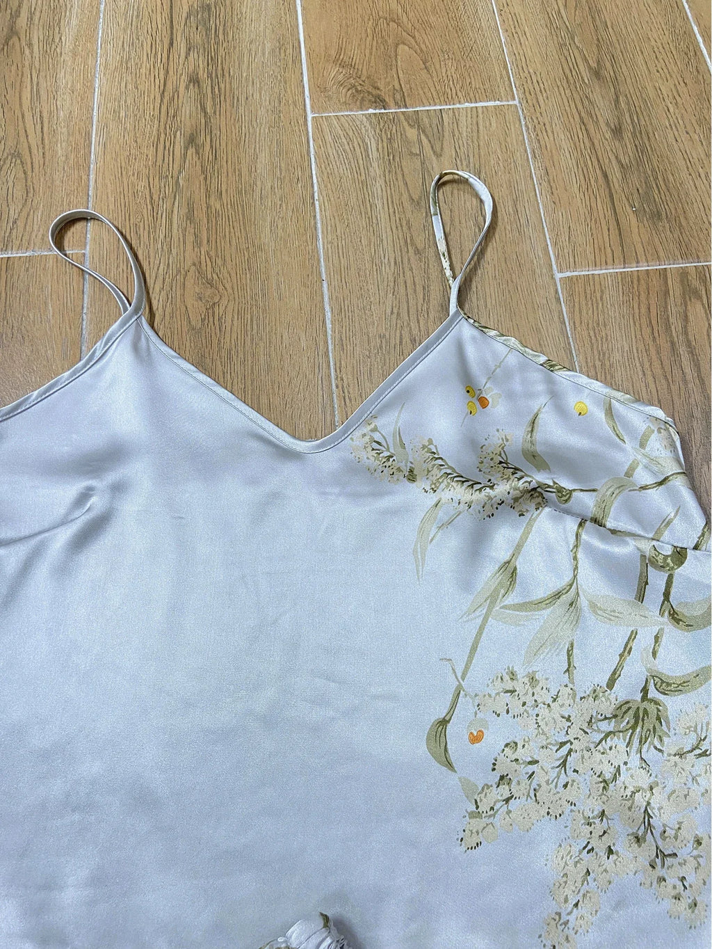 Summer Elegant  Print Cami Tops Ruffle Hem Shorts Pajama Set  Women's Sleepwear V Neck Strap Loungewear