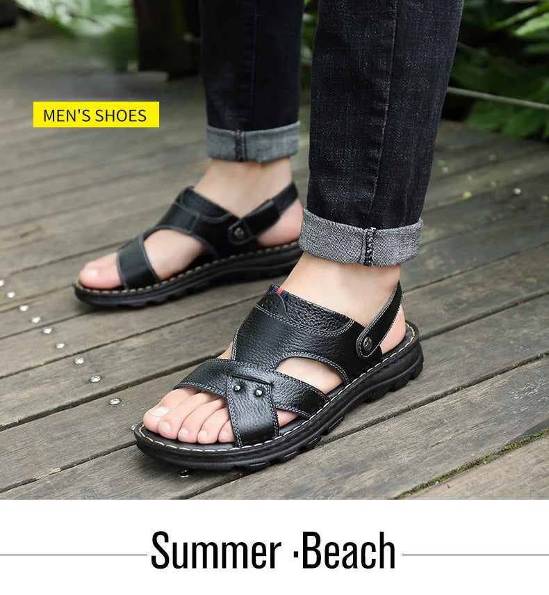 Summer Men Leather Sandals Genuine Leather Non-slip Men Shoes Slippers Outdoor Thick-soled Beach Shoes Comfor Soft Men sandalias