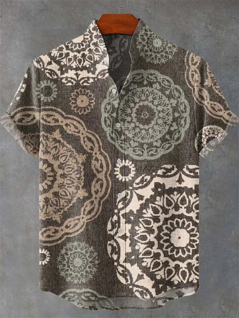 2025 tropical plant print lapel casual Hawaiian shirt print style short sleeved casual shirt for men