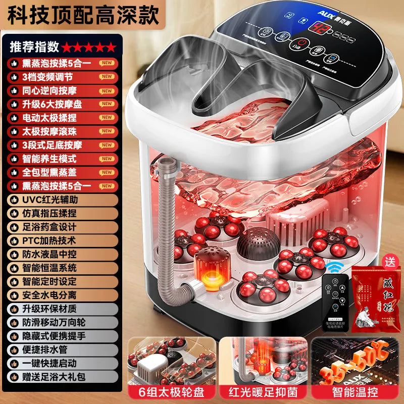 220V AUX Electric Foot Spa Bath Massager with Heating and Constant Temperature Automatic Home Use Deep Bucket WDC