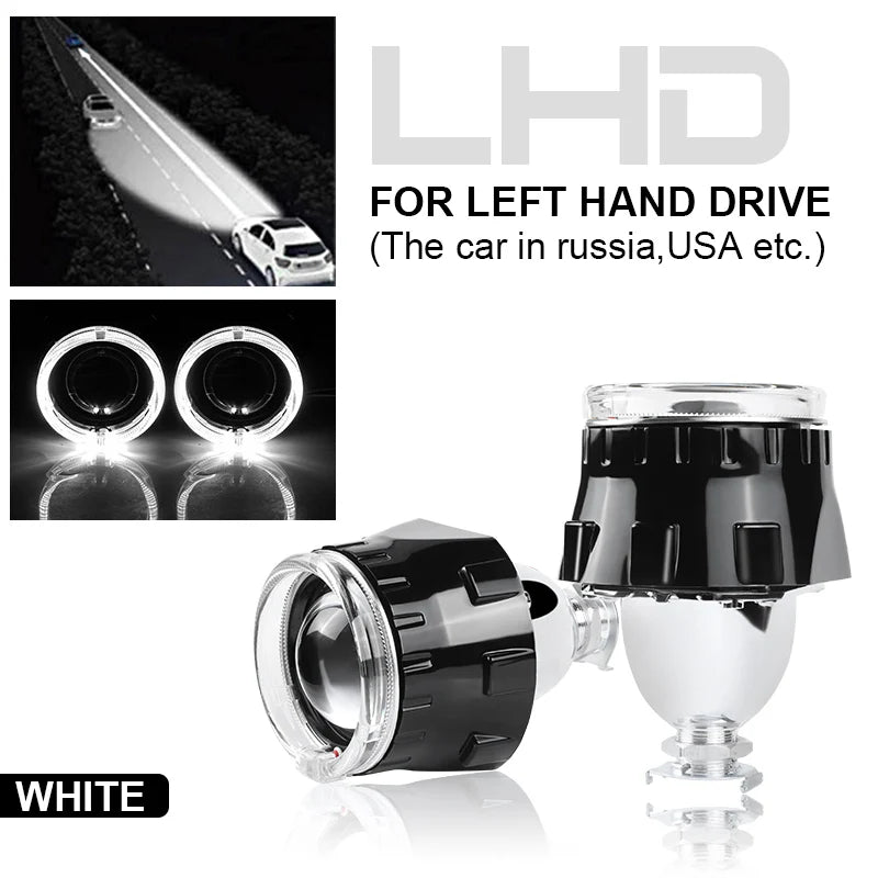 80mm LED White Angel Eyes 2.5 Inch Bi-xenon Headlight Projector Lens H4 H7 Front Head Lamp for Car Offroad Motorcycle DRL Lamp