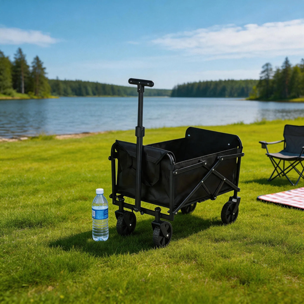 29.5' Heavy Duty Portable Foldable Trolley with All-Terrain Wheels Black for Beach Lawn Sports Camping - Durable Travel Cart