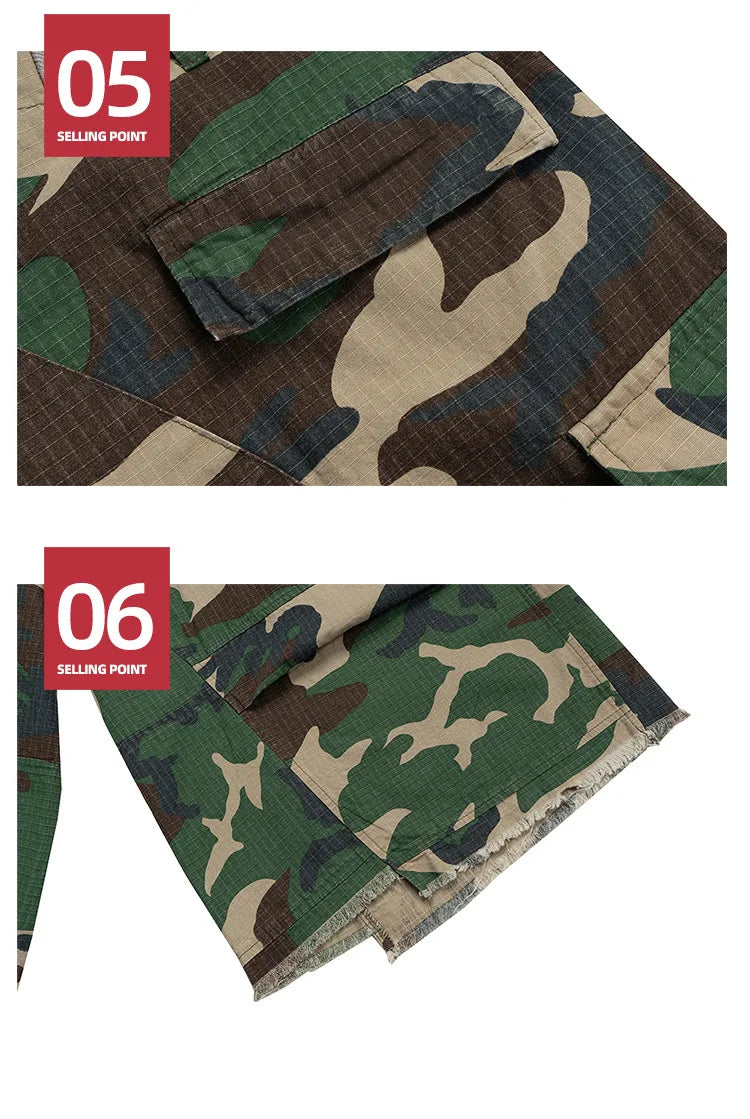 MIJKO Camouflage Work Short Pants Playful Youth Style Casual Loose Fit Cargo Shorts for Active Wear 8486