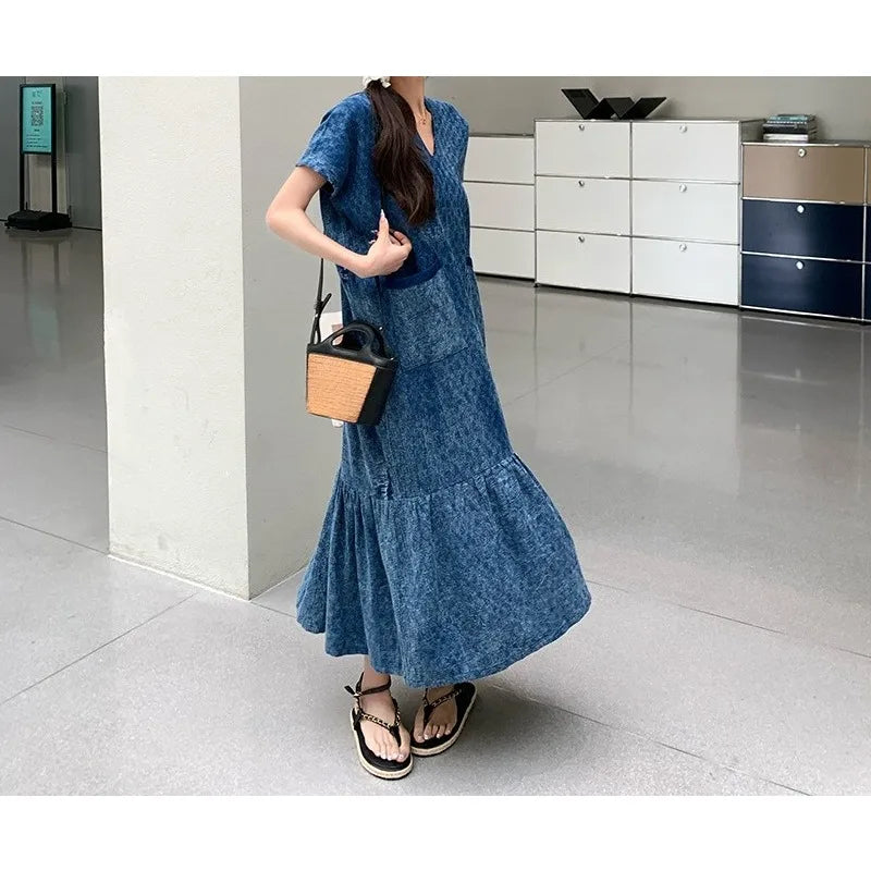 Retro Denim Dress Women's Summer Design Sense Fashion Loose Dress