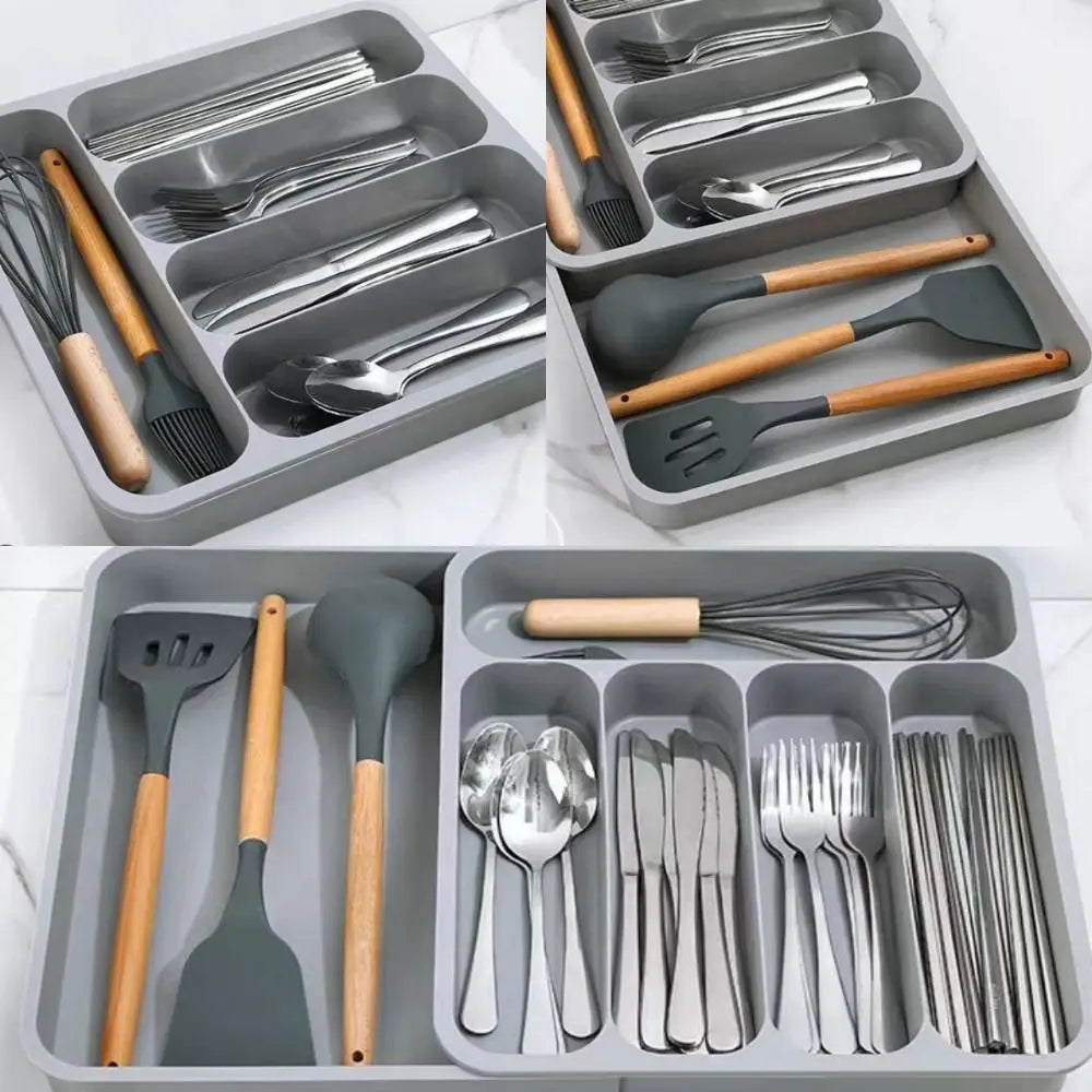 Plastic Cutlery Drawer Organizer 6-Slot Save Space Flatware Storage Divider Adjustable Dustproof Expandable Utensil Tray Kitchen