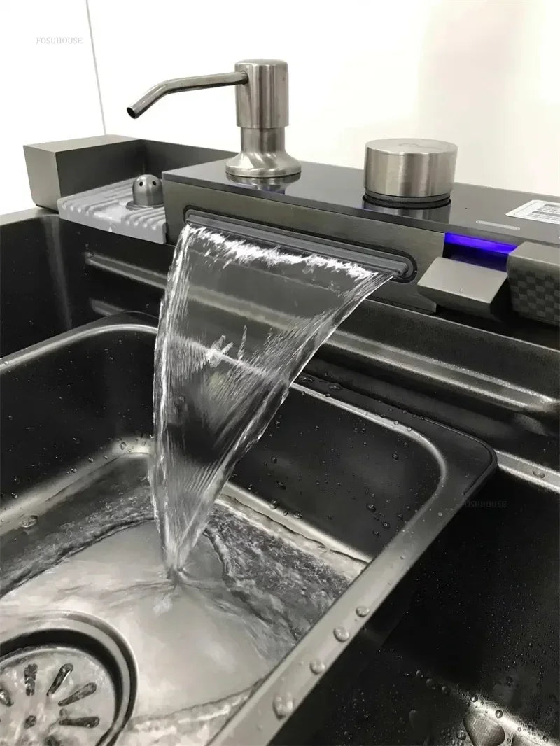 304 Stainless Steel Kitchen Sinks Large Single Bowl Nano Embossed Wash Basin Digital Display Modern Home Station