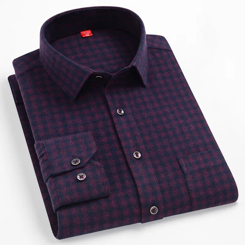 Pure Cotton Men's Plaid Shirt Long Sleeve Regular Fit Men Casual Oversized Shirt Leisure Autumn Spring Male Blouse New Plus Size