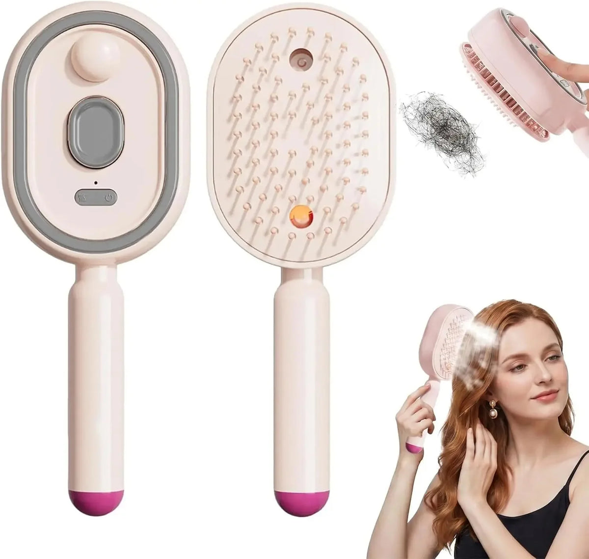 Wet Electrics Hairbrush with Water Spray Rechargeable Steams Hair Straightener USB-C Charging for Both Long & Short Hairs