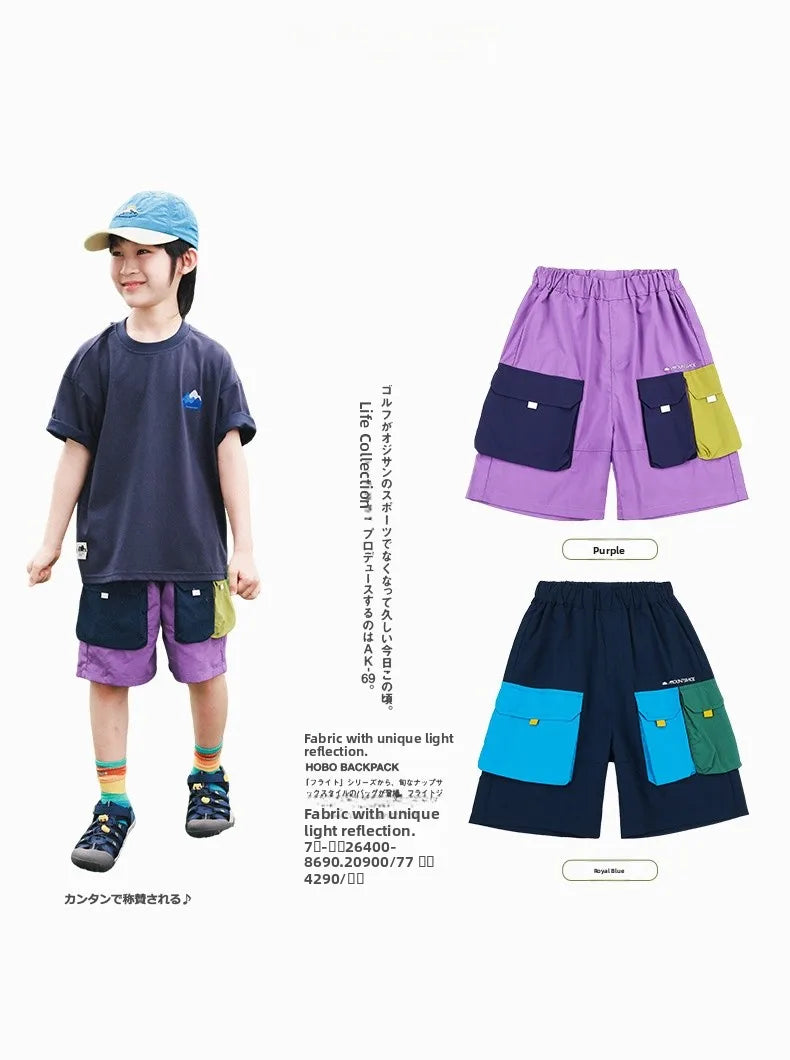 Quick Dry Children's Shorts Boys' Color Block Workwear Summer New Arrival Kids' Clothing Elastic Waist Straight Leg Pants