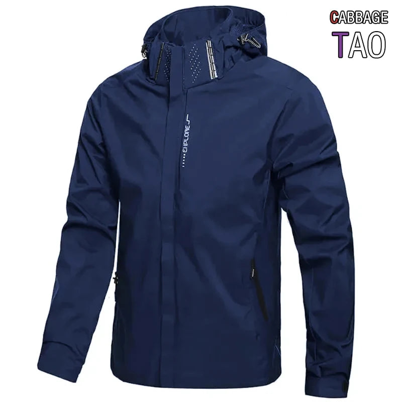 Mens Outdoor Waterproof Windproof Hooded Coat Lightweight Cycling Hiking Rain Jacket Durable Work Climbing Outerwear for Men
